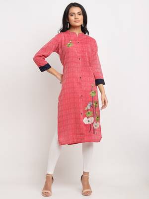 Red embroidered rayon kurtas-and-kurtis 1