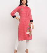 Red embroidered rayon kurtas-and-kurtis