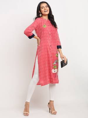 Red embroidered rayon kurtas-and-kurtis 2