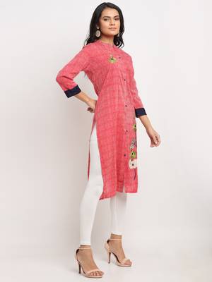 Red embroidered rayon kurtas-and-kurtis 3