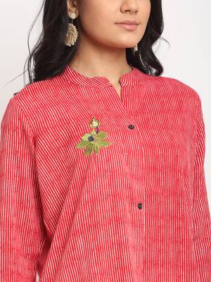 Red embroidered rayon kurtas-and-kurtis 5