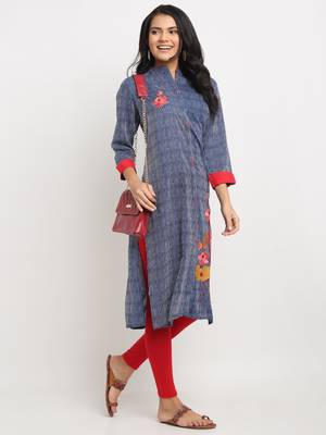 Blue embroidered rayon kurtas-and-kurtis 2