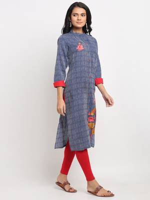 Blue embroidered rayon kurtas-and-kurtis 3