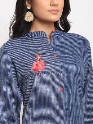 Blue embroidered rayon kurtas-and-kurtis 5