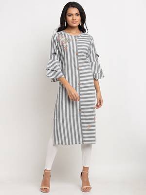 Grey embroidered cotton kurtas-and-kurtis 1