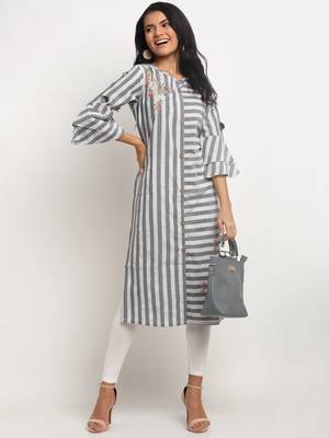 Grey embroidered cotton kurtas-and-kurtis 2