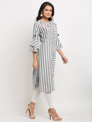 Grey embroidered cotton kurtas-and-kurtis 3
