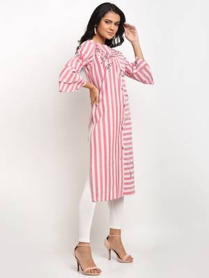 Red embroidered cotton kurtas-and-kurtis 3