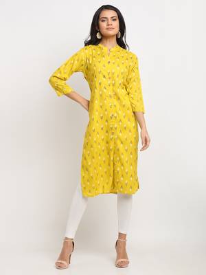 Yellow woven rayon kurtas-and-kurtis 1