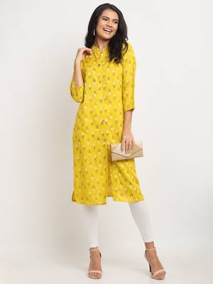Yellow woven rayon kurtas-and-kurtis 2