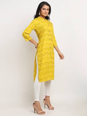 Yellow woven rayon kurtas-and-kurtis 3