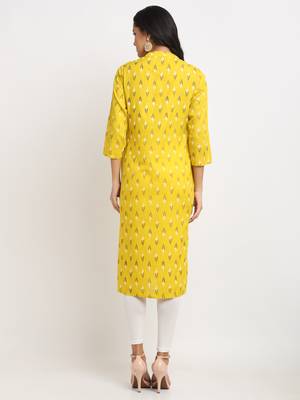 Yellow woven rayon kurtas-and-kurtis 4