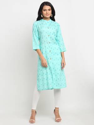 Sky-blue woven rayon kurtas-and-kurtis 1