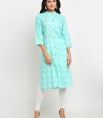 Sky-blue woven rayon kurtas-and-kurtis