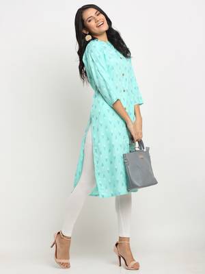Sky-blue woven rayon kurtas-and-kurtis 2