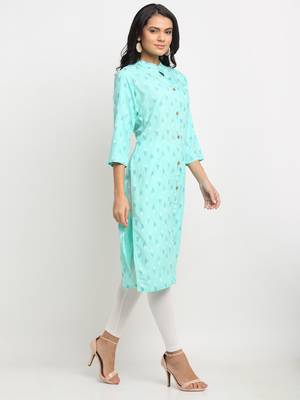 Sky-blue woven rayon kurtas-and-kurtis 3