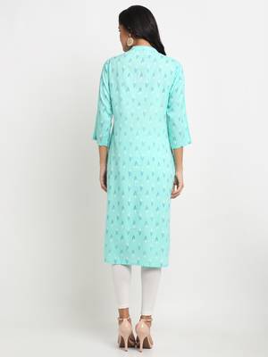 Sky-blue woven rayon kurtas-and-kurtis 4