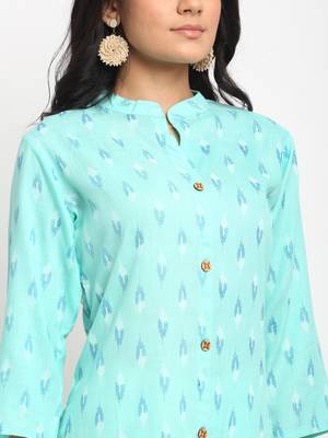 Sky-blue woven rayon kurtas-and-kurtis 5