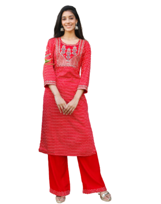 Red Kurti Pant Duptta 1