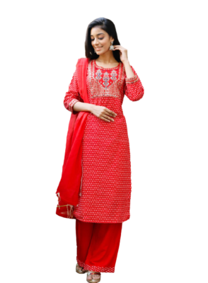  Red Kurti Pant Duptta 3