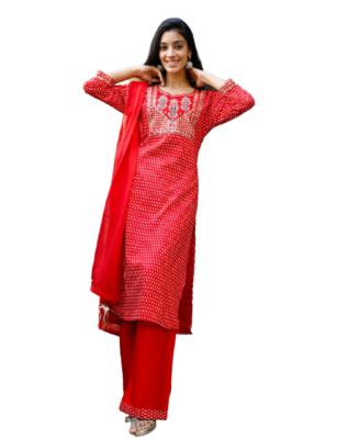 Red Kurti Pant Duptta 5