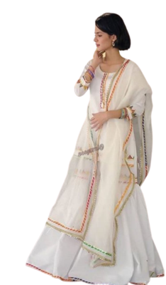  White Kurti Sharara Duptta 1