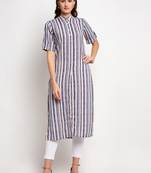 Grey printed linen kurtas-and-kurtis