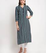 Navy-blue printed linen kurtas-and-kurtis