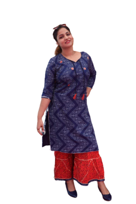  Blue Kurti Red Plazoo 1