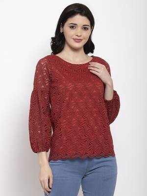 Maroon plain net party-tops 1