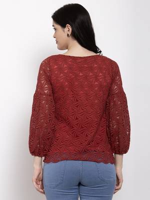 Maroon plain net party-tops 4
