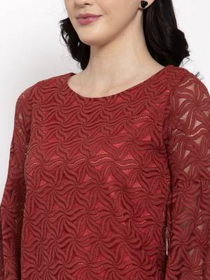Maroon plain net party-tops 5