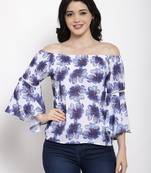 White printed crepe party-tops