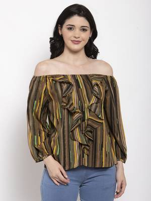 Brown printed crepe party-tops 1