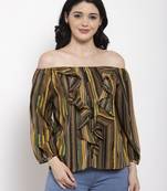 Brown printed crepe party-tops