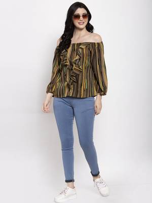 Brown printed crepe party-tops 3