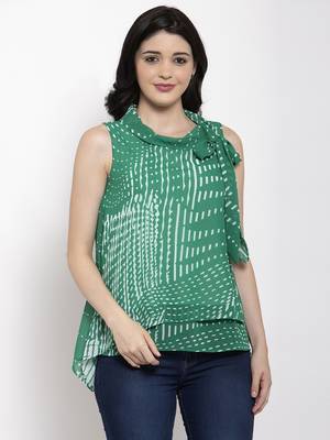 Green printed georgette party-tops 1