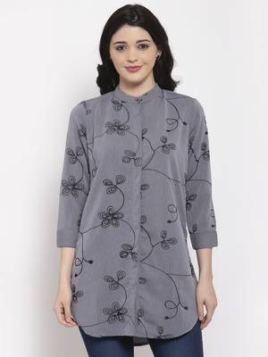 Grey embroidered crepe party-tops 1