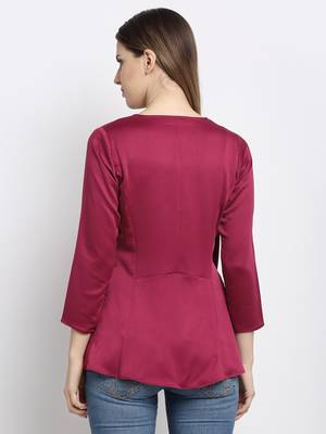 Purple plain silk blend party-tops 4