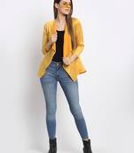 Mustard plain silk blend party-tops