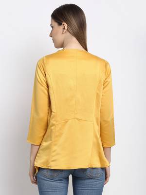 Mustard plain silk blend party-tops 4