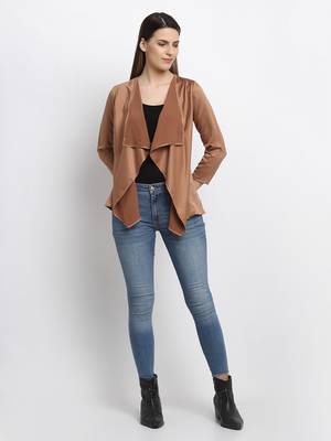 Brown plain silk blend party-tops 1