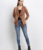 Brown plain silk blend party-tops