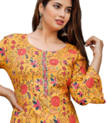 yellow Beautiful Rayon Kurti With Sharara Bell Sleeves Kurti 