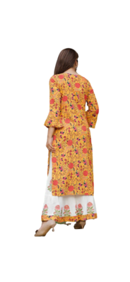yellow Beautiful Rayon Kurti With Sharara Bell Sleeves Kurti  2