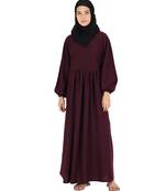 Maroon plain crepe abaya