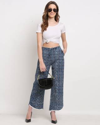 Rajnandini Blue printed cotton trousers 4