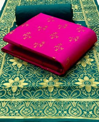  Pink Banarasi silk Unstitched dress material 1