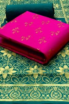 Pink Banarasi silk Unstitched dress material