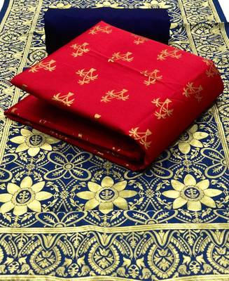 Red Banarasi silk Unstitched dress material 1